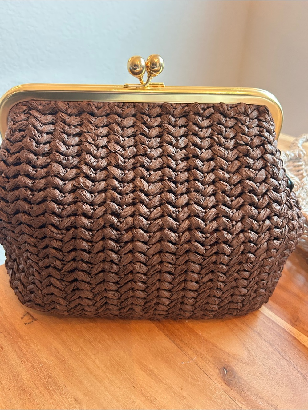NWT Coach Kisslock Frame Bag 27 Brass Maple Raffia - Picture 3 of 9